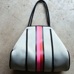Haute Shore White Pink Neoprene Greyson Disco Large Tote Coastal Beach Pool Glam